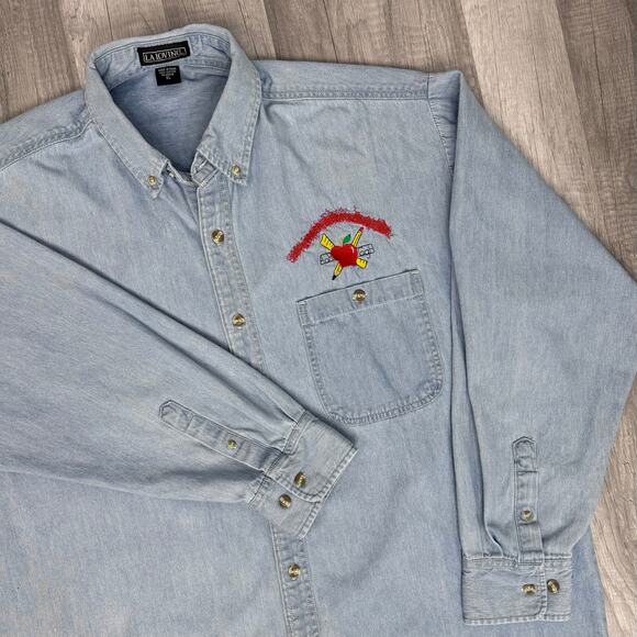 Vintage Teachers Light Wash Long Sleeve Denim Button Shirt Size XL - Picture 1 of 10